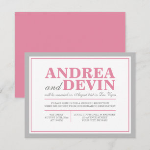Grey & Pink Wedding Reception ONLY Invitations