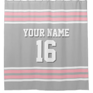 Grey Pink White Stripes Sports Jersey Shower Curtain