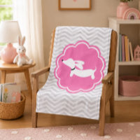 Grey & Pink Wiener Dog Dachshund Baby Blanket