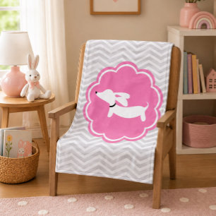 Grey & Pink Wiener Dog Dachshund Baby Blanket