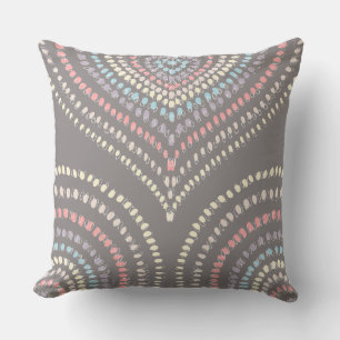 grey pink yellow blue Concentric Hearts Rainbow Cushion