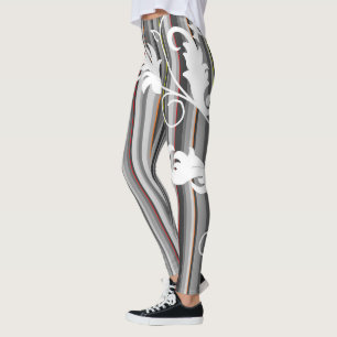 Grey Pinstripe with White Floral Design Leggings