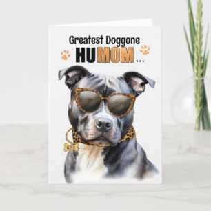 Grey Pit Bull Dog Greatest HuMOM Mother's Day Holiday Card