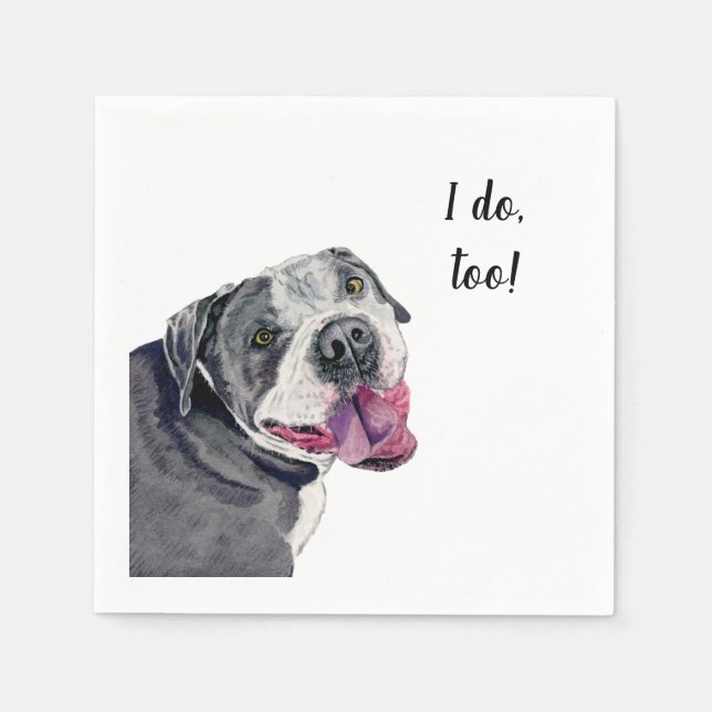 Grey Pitbull Dog Custom Cocktail Napkin (Front)