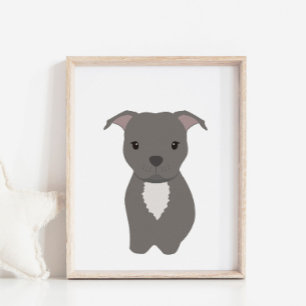 Grey Pitbull Dog Nursery & Kids Room Decor Poster