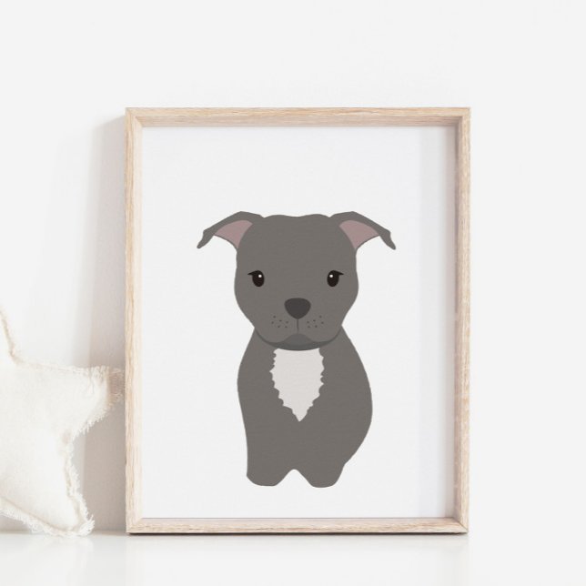 Grey Pitbull Dog Nursery & Kids Room Decor Poster (Creator Uploaded)