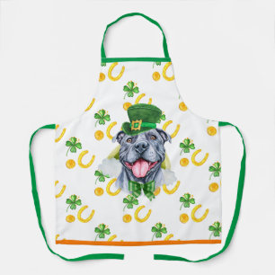 Grey Pitbull Holiday Decor St Patrick's Day Dog Apron
