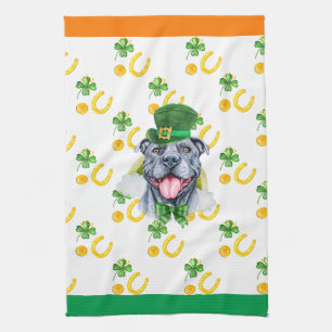 Grey Pitbull Holiday Home Decor St Patricks Day Tea Towel