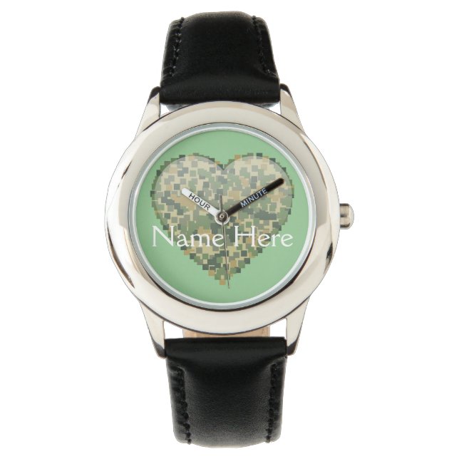 Grey Pixelated Heart Design Watch (Front)