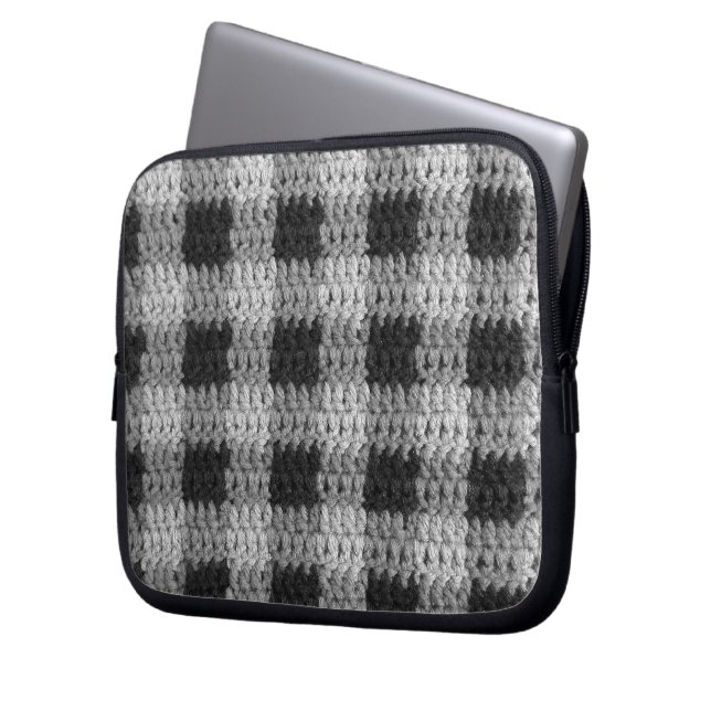 Grey  Plaid Artisan Crochet Print Electronics Bag (Front Left)