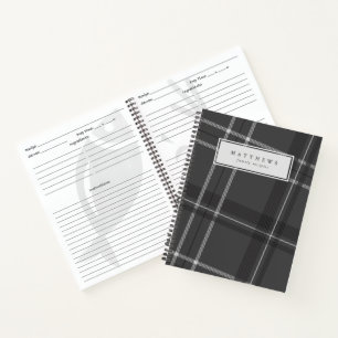 Grey plaid personalised family recipe notebook
