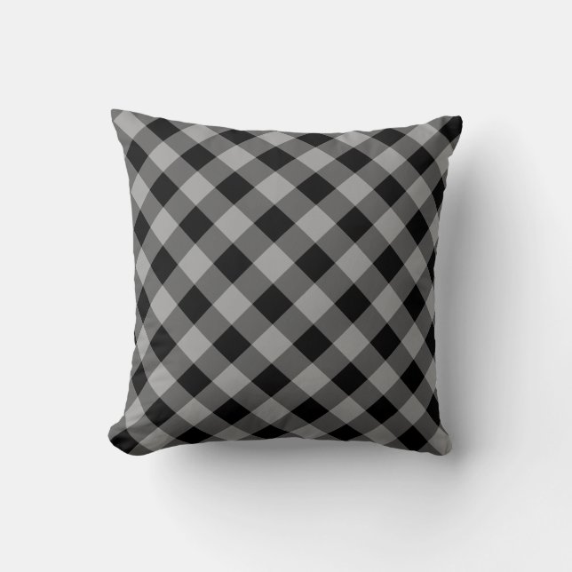 Grey Plaid Throw Pillow (Front)