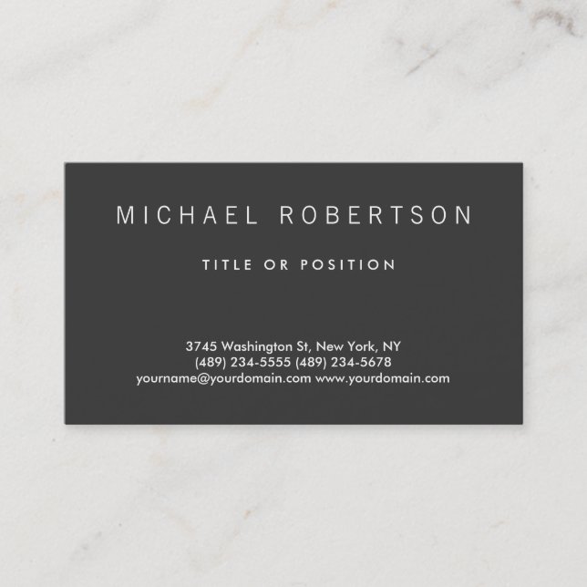 Grey Plain Modern Business Card (Front)