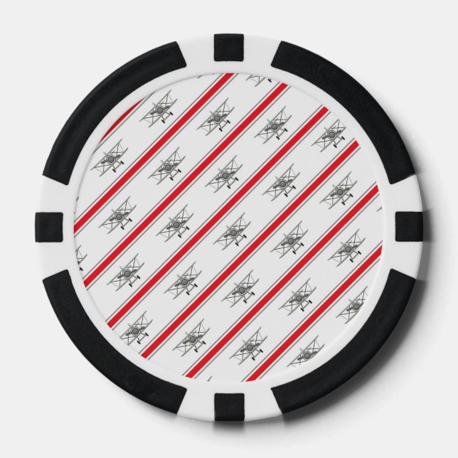 Grey Plane Red Lines Aeroplanes Pilot Plane Poker Chips (Front)