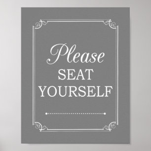 Grey Please Seat Yourself Funny Bathroom Art Sign