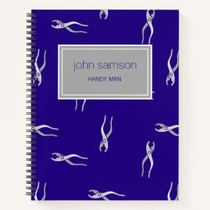 Grey pliers pattern blue Spiral Notebook