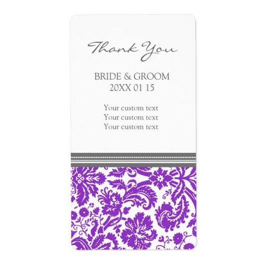 Grey Plum Damask Pattern Wedding Labels