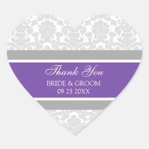 Grey Plum Damask Thank You Wedding Favour Tags