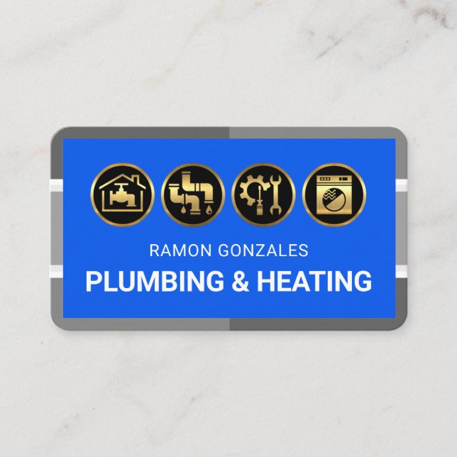 Grey Plumbing Pipe Frame Gold Handyman Tools Business Card (Front)