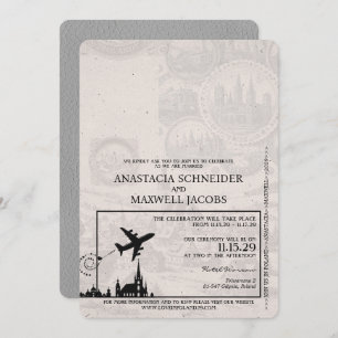 Grey Poland Passport Wedding Invitation