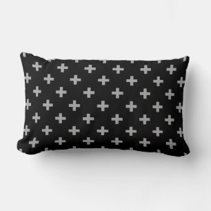 Grey polka crosses on black lumbar cushion