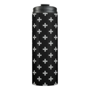 Grey polka crosses on black thermal tumbler