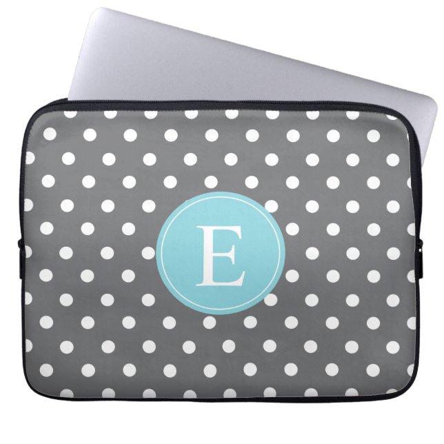 Grey Polka Dot Blue Monogram Laptop Sleeve (Front)