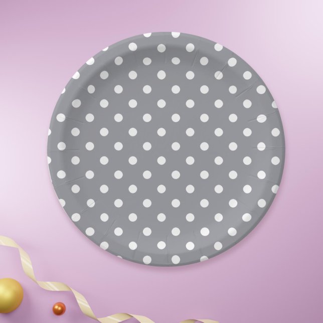 Grey Polka Dot  Paper Plate (Simple grey polka dot festive paper plates by Kinda Cute by Patricia Alvarez)