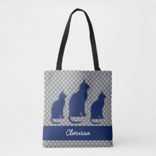 Grey Polka Dot with Navy Blue Cats Tote Bag