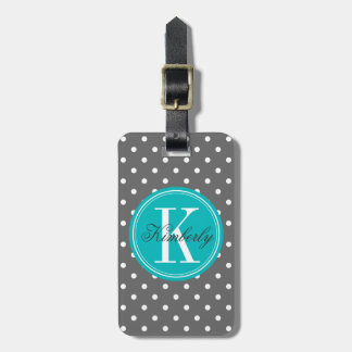 Grey Polka Dot with Teal Monogram Luggage Tag