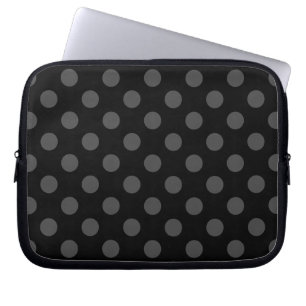 Grey polka dots on black laptop sleeve
