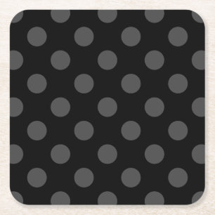 Grey polka dots on black square paper coaster