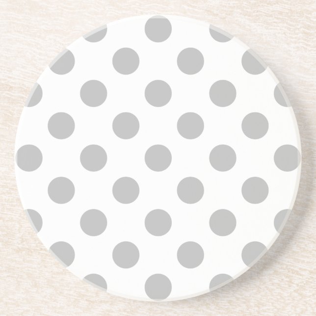 Grey polka dots on white coaster (Front)