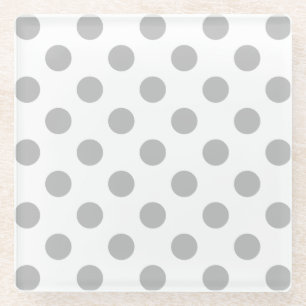 Grey polka dots on white glass coaster