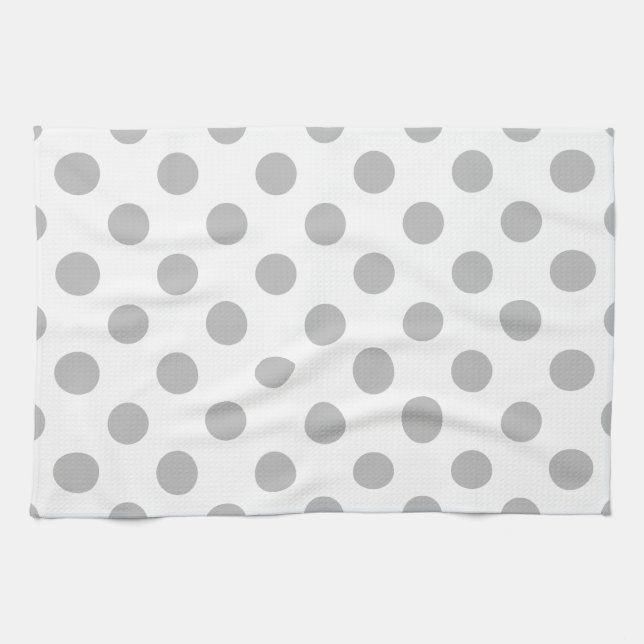 Grey polka dots on white tea towel (Horizontal)