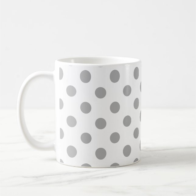 Grey Polka Dots Pattern on White Background  Coffee Mug (Left)