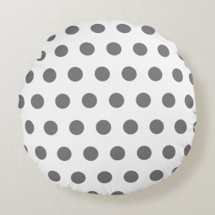 Grey polka dots pattern on white round pillow