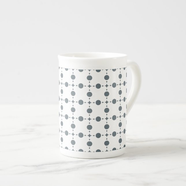 Grey Polka Dots, Polka Dot Pattern, Dots, Dotted Bone China Mug (Front Right)