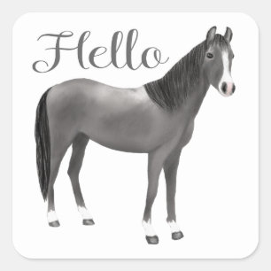 Grey Pony Equestrian Thinking of you Hello Horse Square Sticker
