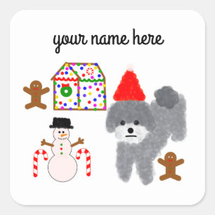 Grey Poodle Christmas #1-4 Stickers