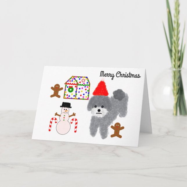 Grey Poodle Christmas #1 Card (Front)