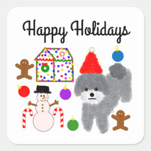 Grey Poodle Christmas #2-2 Stickers