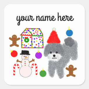 Grey Poodle Christmas #2-4 Stickers