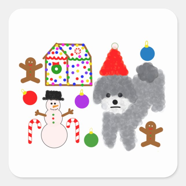 Grey Poodle Christmas #2 Stickers (Front)
