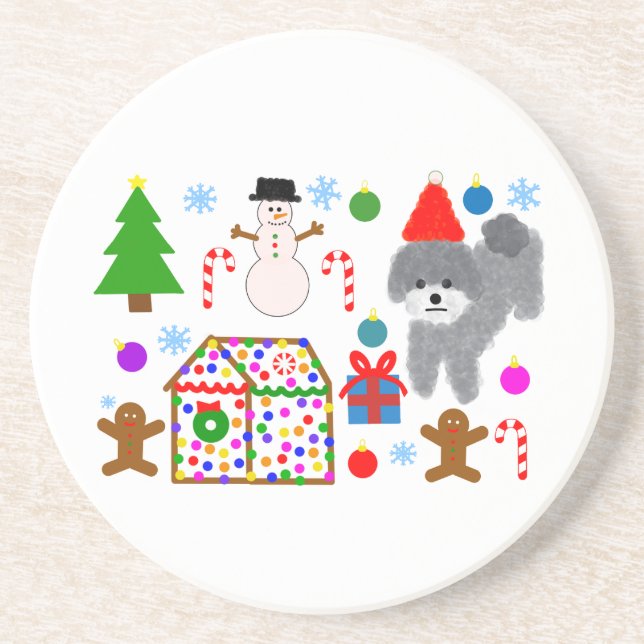 Grey Poodle Christmas #3 Coaster (Front)