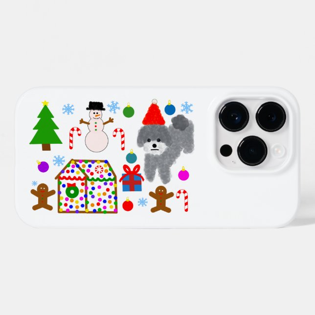 Grey Poodle Christmas #3 iPhone 14 Pro Case (Back (Horizontal))