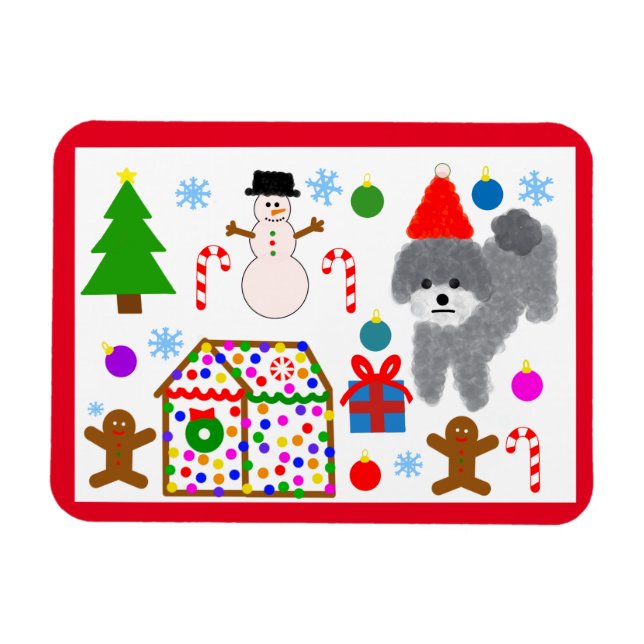 Grey Poodle Christmas #3 Magnet (Horizontal)