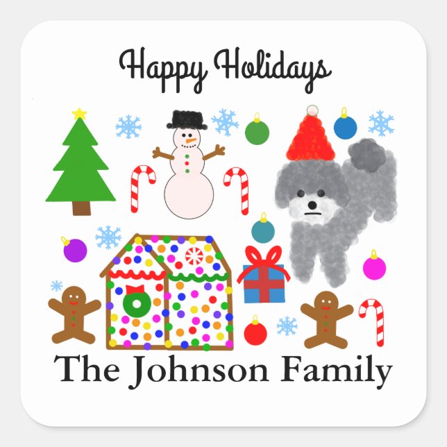Grey Poodle Christmas #3 Stickers (Front)