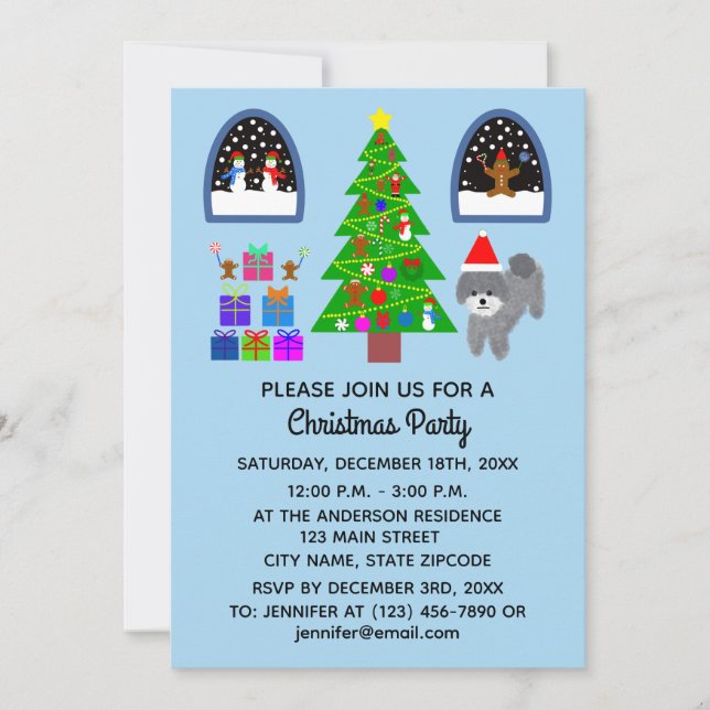 Grey Poodle Christmas #4-2 Invitation Card (Front)
