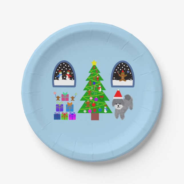 Grey Poodle Christmas #4 Paper Plates (Front)